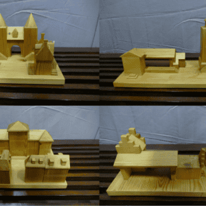 Set van vier architectonische modellen