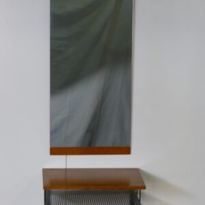 Vintage haltafeltje teak chroom met spiegel